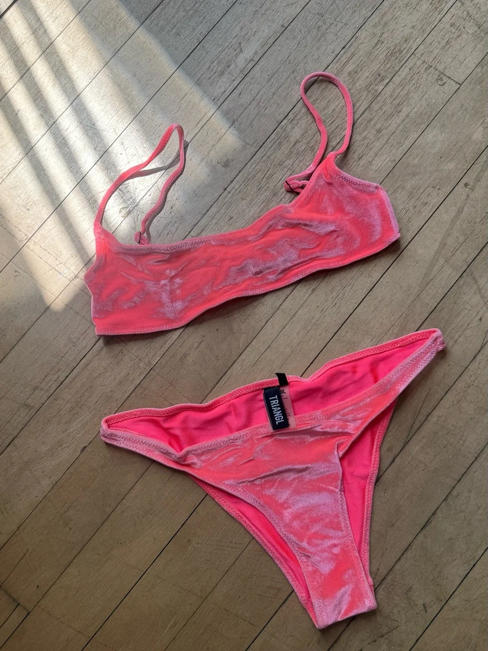 triangl swimwear Neon Pink Velvet Bikini Set